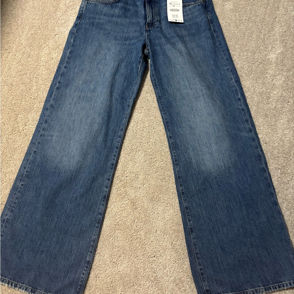 Zara Denim Blue Flare Wide-Leg Jeans